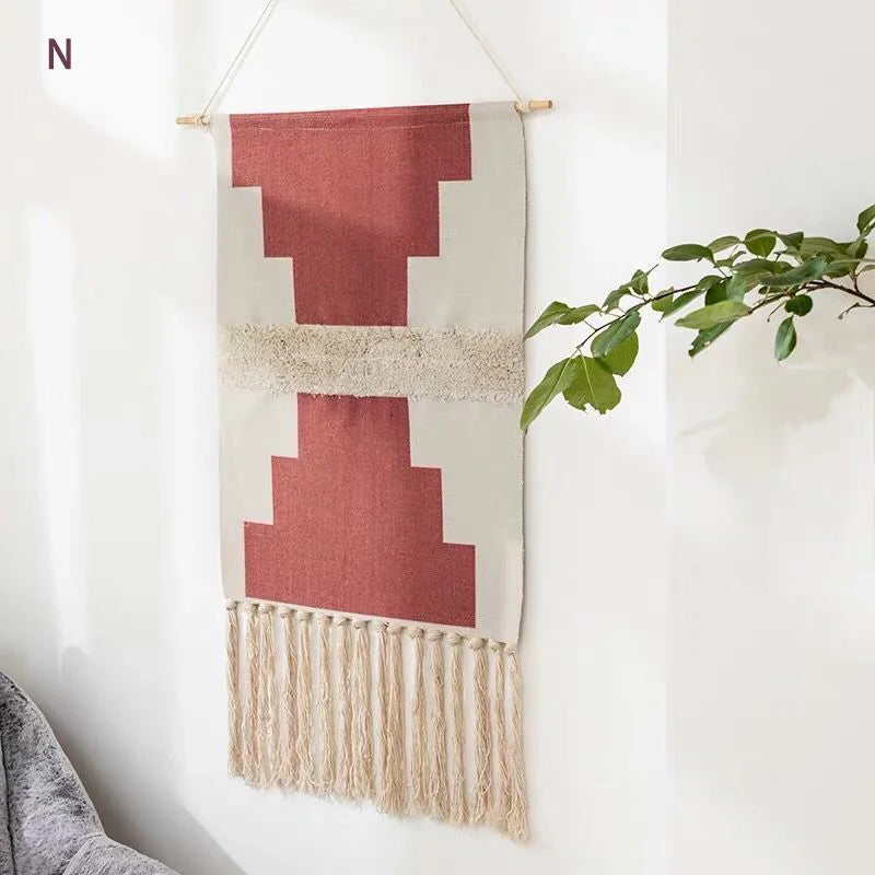 Macrame Wall Hanging Tapestry Cotton Linen Tassel Tapestry Geometric Print Muslim Wall Hanging Macrame Home Decor Tapestries