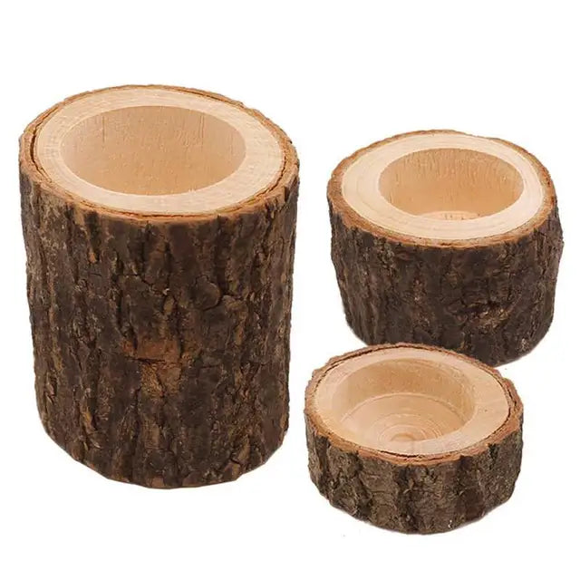 Mini Wooden Candle Holders Decoration Flower Pot for Home Bar Garden Pillar Design Tealight Candlestick Holder 3 Size Option