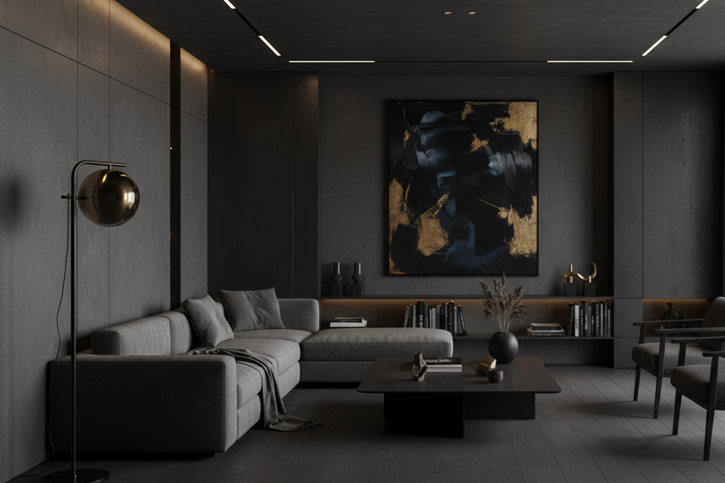 modern dark aesthetic decorated home with modern furnishings